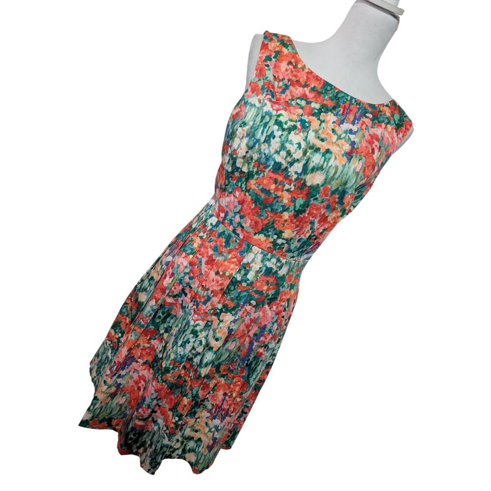 TALBOTS! FRESH MULTICOLOR FLORAL, ORANGE, BLUES, GREEN A-LINE DRESS! SIZE 12P